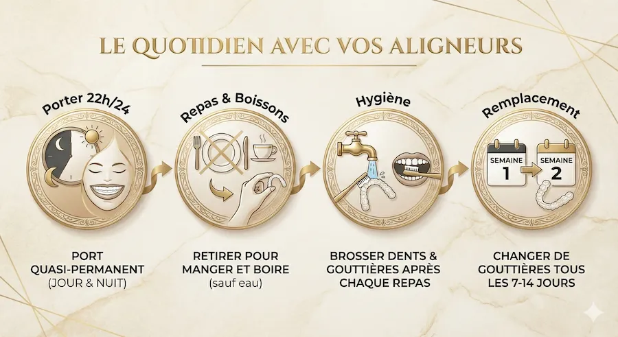 Le quotidien avec vos aligneurs : 22h/24, hygiène et repas